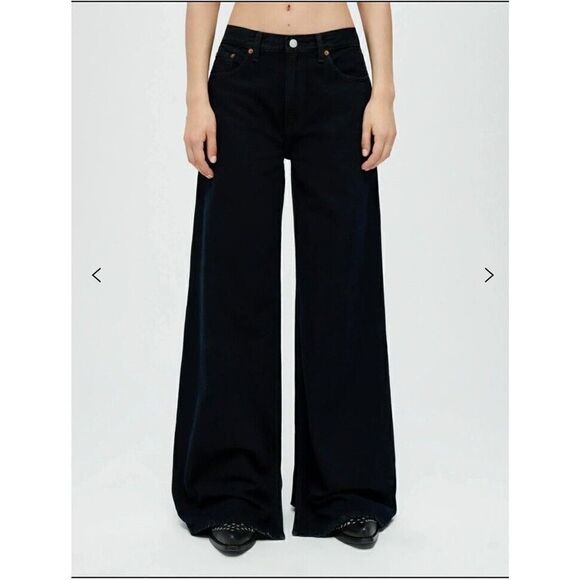 Re/Done Black Jeans Wide Leg Loose Flares High Rise Denim Pants sz 26 ( 32 ) New - Picture 2 of 9